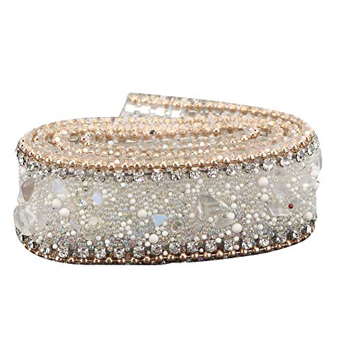 Strassband Strass Strass Perlenbesatz Kristall für Schuh Kleidung Tasche Hochzeitsfeier Dekoration 2cm Breite(Weiß + Gold) von Oumefar