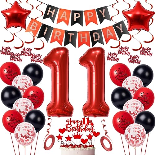 11 Geburtstag Deko Mädchen Geburtstagsdeko 11 Junge Rot Schwarz Deko 11 Geburtstag Luftballon Zahlen 11 Rot 11 Geburtstags ballon für Junge Mädchen Party Rot Luftballon 11 Jahr Geburtstagdeko von Oumezon