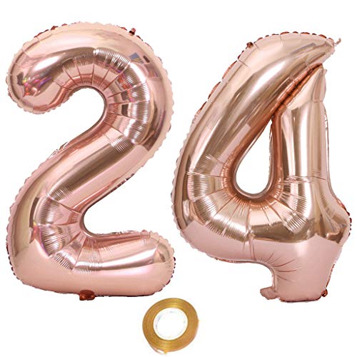 40 Zoll Luftballons Zahl 24 Rose Gold, Nummer 24 Luftballon Rosegold frau Luftballons 24. Geburtstag deko frauen Folienballon 24 Rose Gold 24 Ballons Große, Riese Heliumfolie Ballon 24 (number 24) von Oumezon