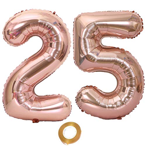 40 Zoll Luftballons Zahl 25 Rose Gold, Nummer 25 Luftballon Rosegold frau Luftballons 25. Geburtstag deko frauen Folienballon 25 Rose Gold 25 Ballons Große, Riese Heliumfolie Ballon 25 (number 25) von Oumezon