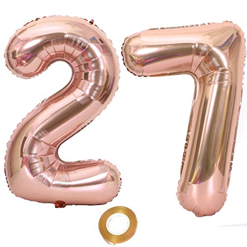 40 Zoll Luftballons Zahl 27 Rose Gold, Nummer 27 Luftballon Rosegold frau Luftballons 27. Geburtstag deko frauen Folienballon 27 Rose Gold 27 Ballons Große, Riese Heliumfolie Ballon 27(number 27) von Oumezon