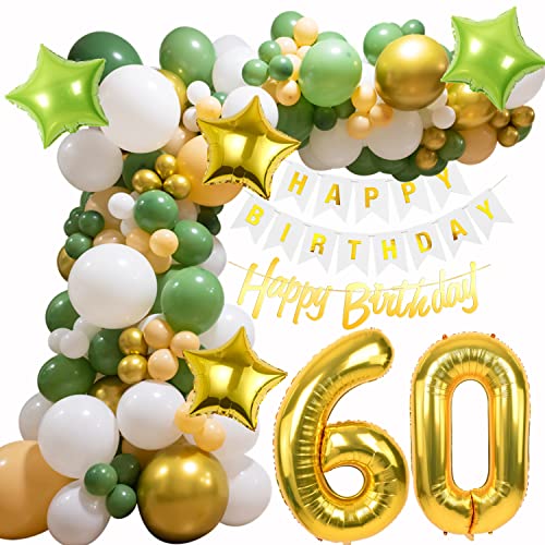 60 Geburtstag Ballon Girlande Grün, Deko 60 Geburtstag Luftballon Girlande Grün, Grün Gold Geburtstagsdeko 60 Luftballon,60 Jahr Geburtstagdeko, 60 Olive Grün Gold Luftballons Geburtstag von Oumezon