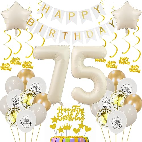 75. Geburtstag Deko für Frauen und Männer - Beige Gold Ballon Set - Luftballon Geburtstagsdeko für 75 Jahre von Oumezon
