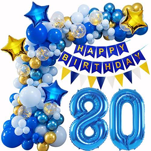 80 Geburtstag Deko Mann Frauen Deko 80 Geburtstag Männer Blau Geburtstagsdeko 80 Luftballon 80 Jahr Geburtstagdeko 80. Luftballon Girlande Blau Ballon Girlande für Frauen Mann 80. Geburtstag von Oumezon