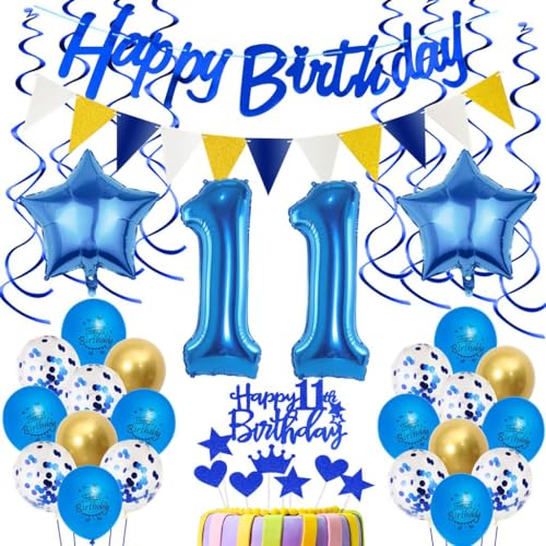 Blau 11. Geburtstag Dekoration, Tortendeko Geburtstag 11 Jahre Junge, Luftballon 11 Geburtstag Blau Gold, 11 Jahr Geburtstagsdeko Blau Junge Mädchen, 11 Jahr Party Deko Blau, Ballon 11. Deko von Oumezon