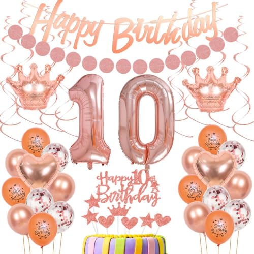 Deko 10. Geburtstag Mädchen, Geburtstagsdeko 10 Jahr Mädchen, Rosegold Luftballon 10 Geburtstag Mädchen, Tortendeko 10 Geburtstag Rosegold, 10 Jahre Geburtstag Deko, Roségold Ballon 10. Geburtstag von Oumezon