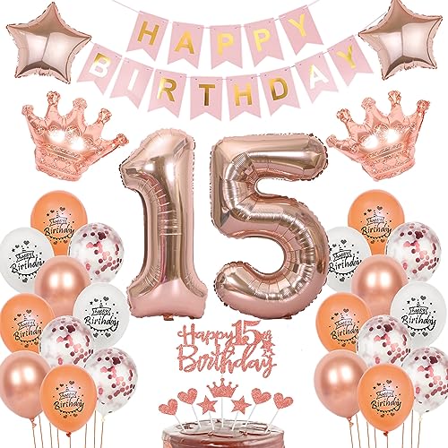 Deko 15. Geburtstag Mädchen Tortendeko 15 Geburtstag Mädchen Deko luftballon 15. Geburtstag deko Mädchen Rosegold geburtstagsdeko 15 jahre dekoration Mädchen ballon 15. geburtstag mädchen rosegold von Oumezon