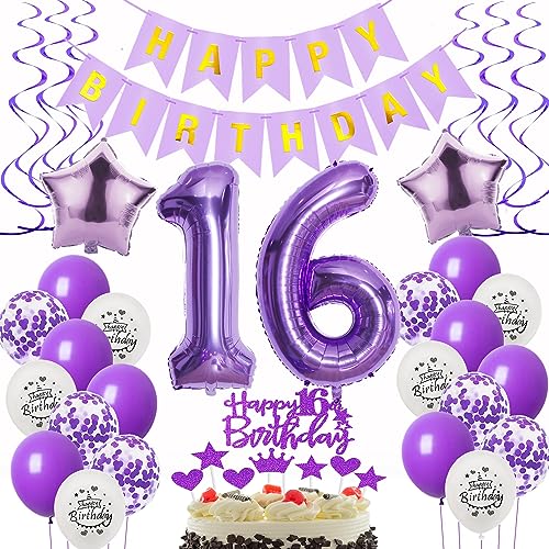 Deko 16. Geburtstag Mädchen - Luftballons, Folienballon, Tortendeko in Lila und Violett für Mädchen Deko 16. Geburtstag Mädchen - Luftballons, Folienballon, Tortendeko in Lila und Violett für Mädchen von Oumezon