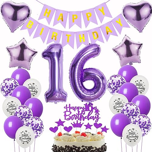 Deko 16. Geburtstag mädchen Lila ,Geburtstagsdeko 16 jahre mädchen lila Luftballons 16 Geburtstag dekoration lila,Folienballon 16. Geburtstag deko mädchen ,lila Tortendeko 16 Geburtstag Mädchen von Oumezon