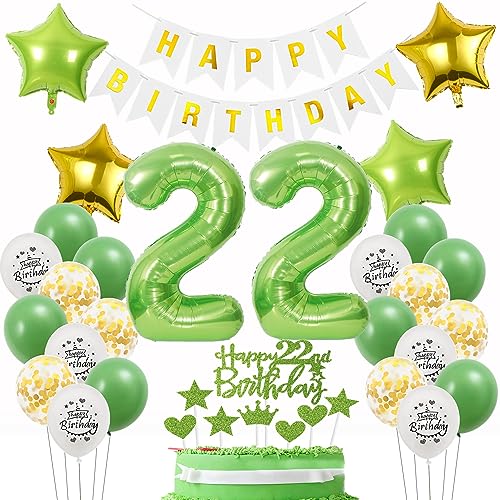 Deko 22. Geburtstag Mann Frauen Grün Gold - Luftballons, Dekoration, Tortendeko für 22 Jahre Frau und Männer Deko 22. Geburtstag Mann Frauen Grün Gold - Luftballons, Dekoration, Tortendeko für 22 Jahre Frau und Männer von Oumezon