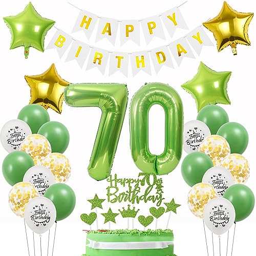Deko 70. Geburtstag Mann Frauen Grün Gold - Luftballons, Dekoration, Tortendeko für 70 Jahre Frau und Männer von Oumezon