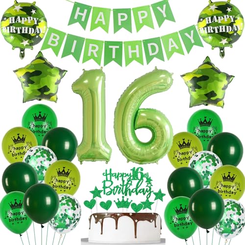 Geburtstagsdeko 16. Jungen Grün, Ballons 16 Geburtstag Grün, Luftballon 16. Geburtstagsdeko Jungen Mädchen, Geburtstagsdeko 16 Jahre Junge Grün, Luftballons 16. Geburtstag Grün von Oumezon