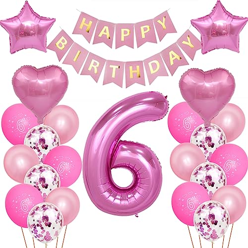 Kindergeburtstag Deko für Mädchen 6 Jahre - Ballons, Happy Birthday Banner, Luftballons Rosa, Konfetti, Helium Set Kindergeburtstag Deko für Mädchen 6 Jahre - Ballons, Happy Birthday Banner, Luftballons Rosa, Konfetti, Helium Set von Oumezon