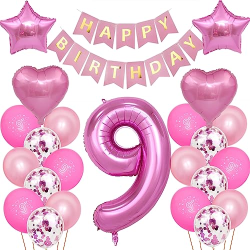 Kindergeburtstag Deko Mädchen 9 Jahr Ballons, 9. Geburtstag Dekorationen für Mädchen,Deko 9 Geburtstag Ballons,9 Geburtstag Deko Mädchen Happy Birthday Banner Luftballons Rosa Konfetti Helium Set Kindergeburtstag Deko Mädchen 9 Jahr Ballons, 9. Geburtstag Dekorationen für Mädchen,Deko 9 Geburtstag Ballons,9 Geburtstag Deko Mädchen Happy Birthday Banner Luftballons Rosa Konfetti Helium Set von Oumezon