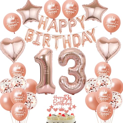 Luftballon 13. Geburtstag deko Mädchen Rosegold Folienballon 13 jahre Geburtstag dekoration Happy Birthday 13 Geburtstag deko Mädchen RoseGold Geburtstagsdeko 13 Jahre Geburtstag Deko Mädchen(13) von Oumezon