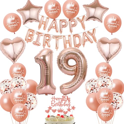 Luftballon 19. Geburtstag deko Mädchen Rosegold Folienballon 19 jahre Geburtstag dekoration Happy Birthday 19 Geburtstag deko Mädchen RoseGold Geburtstagsdeko 19 Jahre Geburtstag Deko Mädchen(19) von Oumezon