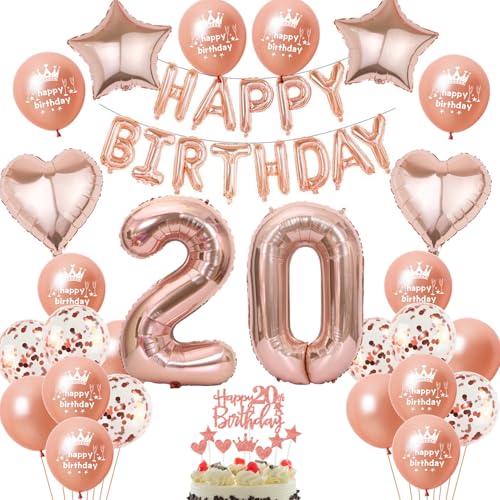 Luftballon 20. Geburtstag deko frau Rosegold Folienballon 20 jahre Geburtstag dekoration frauen Happy Birthday von Oumezon