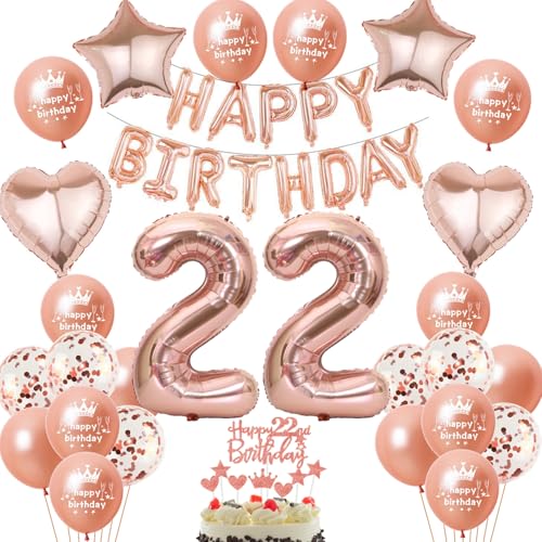 Luftballon 22. Geburtstag deko frau Rosegold Folienballon 22 jahre Geburtstag dekoration frauen Happy Birthday 22 Geburtstag deko frauen RoseGold Geburtstagsdeko 22 Jahre Geburtstag Deko frau(22) von Oumezon