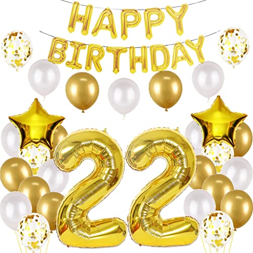 Luftballon 22. Geburtstag deko mann gold Folienballon 22 jahre Geburtstag dekoration gold Happy Birthday 22th deko 22 Geburtstag deko männer Geburtstagsdeko 22 Jahre Geburtstag Deko mann frau (22) von Oumezon