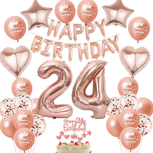 Luftballon 24. Geburtstag deko frau Rosegold Folienballon 24 jahre Geburtstag dekoration frauen Happy Birthday 24 Geburtstag deko frauen RoseGold Geburtstagsdeko 24 Jahre Geburtstag Deko frau(24) von Oumezon