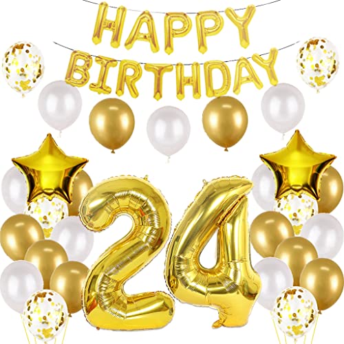 Luftballon 24. Geburtstag deko mann gold Folienballon 24 jahre Geburtstag dekoration gold Happy Birthday 24th deko 24 Geburtstag deko männer Geburtstagsdeko 24 Jahre Geburtstag Deko mann frau (24) von Oumezon