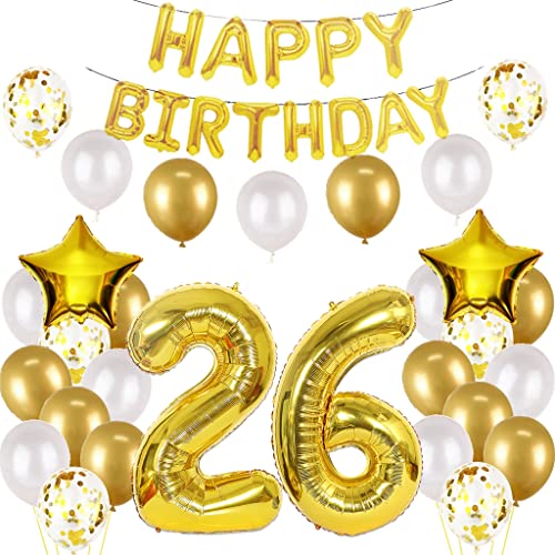 Luftballon 26. Geburtstag deko mann gold Folienballon 26 jahre Geburtstag dekoration gold Happy Birthday 26th deko 26 Geburtstag deko männer Geburtstagsdeko 26 Jahre Geburtstag Deko mann frau (26) von Oumezon