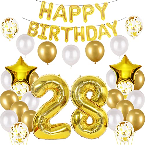 Luftballon 28. Geburtstag deko mann gold Folienballon 28 jahre Geburtstag dekoration gold Happy Birthday 28th deko 28 Geburtstag deko männer Geburtstagsdeko 28 Jahre Geburtstag Deko mann frau (28) von Oumezon