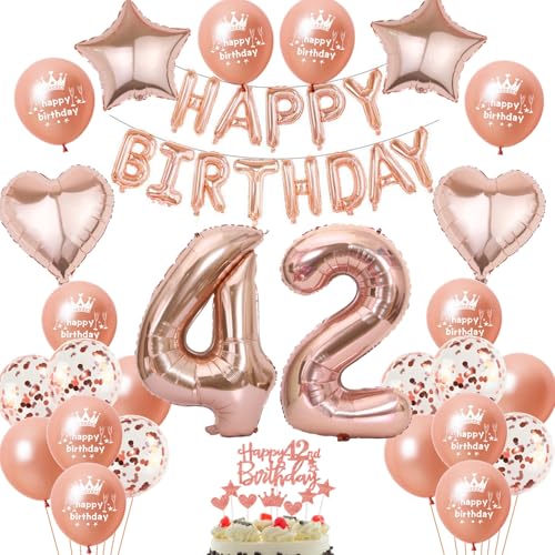 Luftballon 42. Geburtstag Deko Frau Rosegold - Folienballon 42 Jahre - Happy Birthday Dekoration für Frauen von Oumezon