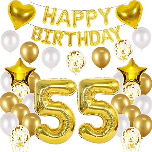 Luftballon 55. Geburtstag deko mann gold Folienballon 55 jahre Geburtstag dekoration gold Happy Birthday 55th deko 55 Geburtstag deko männer Geburtstagsdeko 55 Jahre Geburtstag Deko mann frau (55) von Oumezon