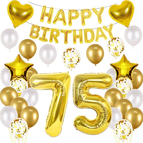 Luftballon 75. Geburtstag deko mann gold Folienballon 75 jahre Geburtstag dekoration gold Happy Birthday 75th deko 75 Geburtstag deko männer Geburtstagsdeko 75 Jahre Geburtstag Deko mann frau (75) von Oumezon