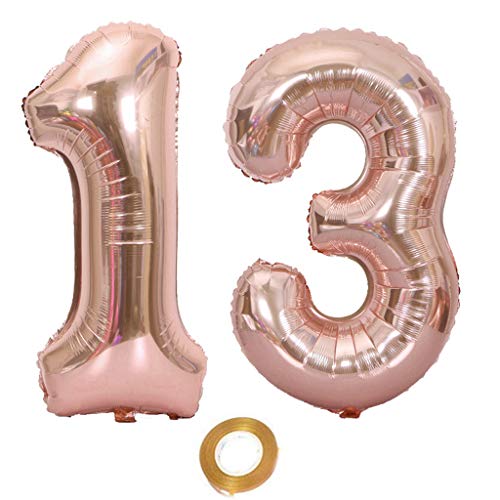 Luftballons Zahl 13, Nummer 13 Luftballon Rosegold Mädchen Luftballons 13. Geburtstag Folienballon, Zahl 13 Rose Gold Nummer 13 Ballons Große 32 Zoll Riese Heliumfolie Ballon … von Oumezon