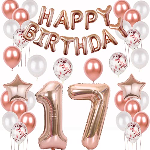 Luftballons 17. Geburtstag deko mädchen Rosegold Folienballon 17 jahre Geburtstag dekoration mädchen Happy Birthday 17 Geburtstag deko mädchen ballon 17 Geburtstagsdeko 17 Geburtstag mädchen deko(17) von Oumezon