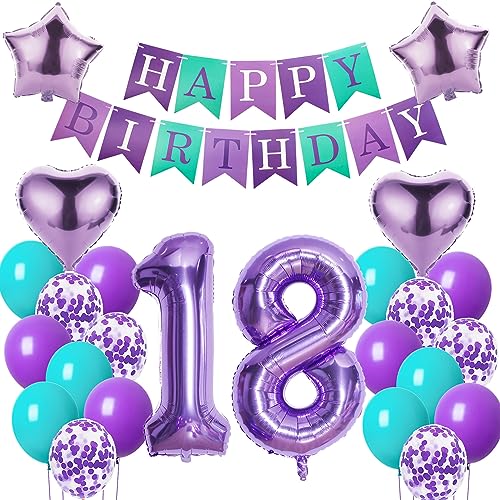 Luftballons 18. Geburtstag Mädchen Deko Lila - Happy Birthday Dekoration Mit Folienballon Und Ballon Luftballons 18. Geburtstag Mädchen Deko Lila - Happy Birthday Dekoration Mit Folienballon Und Ballon von Oumezon