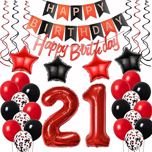 Luftballons 21. Geburtstag Deko Rot Schwarz - Happy Birthday Dekoration für Frauen - Ballons und Zubehör Luftballons 21. Geburtstag Deko Rot Schwarz - Happy Birthday Dekoration für Frauen - Ballons und Zubehör von Oumezon