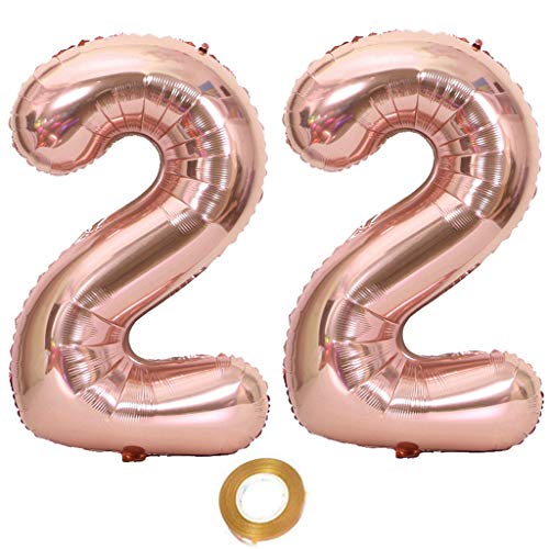 Luftballons Zahl 22 rosegold Nummer 22 Luftballon 22 Rosegold Folienballon 22. Geburtstag deko frauen, 32 Zoll Große Ballon Zahl 22 Riese Heliumfolie 22 jahre Geburtstag deko frau Mädchen von Oumezon