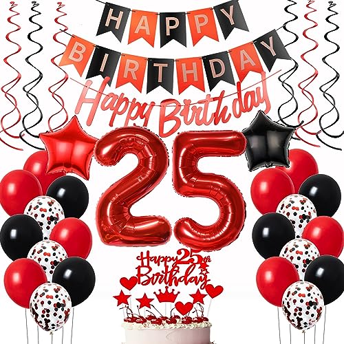 Luftballons 25. Geburtstag Rot Schwarz Dekoration, Ballon Deko Frauen Rot Tortendeko 25 Jahre Geburtstagsdeko Frau Luftballon Luftballons 25. Geburtstag Rot Schwarz Dekoration, Ballon Deko Frauen Rot Tortendeko 25 Jahre Geburtstagsdeko Frau Luftballon von Oumezon