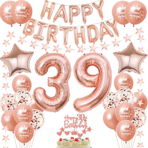 Luftballons 39.geburtstag deko frau rosegold folienballon 39 jahre geburtstag dekoration frau mädchen happy birthday 39 geburtstag deko frauen rosegold geburtstagsdeko 39 geburtstag frauen Deko(39) von Oumezon