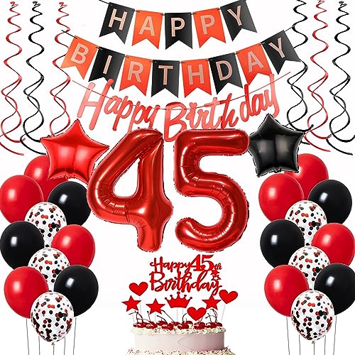 Luftballons 45. Geburtstag Frauen Rot Schwarz Dekoration, Ballon Deko Tortendeko 45 Jahre, Geburtstagsdeko Frau Luftballons 45. Geburtstag Frauen Rot Schwarz Dekoration, Ballon Deko Tortendeko 45 Jahre, Geburtstagsdeko Frau von Oumezon