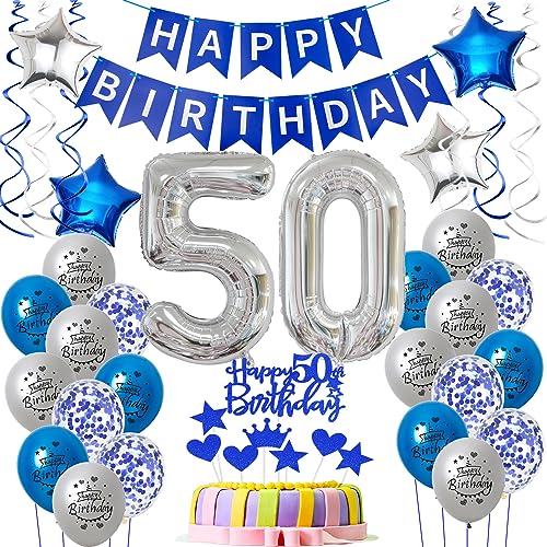 Luftballons 50. Geburtstag Blau - Dekoration für Männer, Ballon Set, Tortendeko und Kuchen Deko - 50 Jahre Feier Luftballons 50. Geburtstag Blau - Dekoration für Männer, Ballon Set, Tortendeko und Kuchen Deko - 50 Jahre Feier von Oumezon