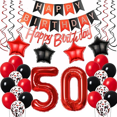 Luftballons 50. Geburtstag Deko Rot Schwarz - Happy Birthday Dekoration für Frauen Mit Ballons Luftballons 50. Geburtstag Deko Rot Schwarz - Happy Birthday Dekoration für Frauen Mit Ballons von Oumezon