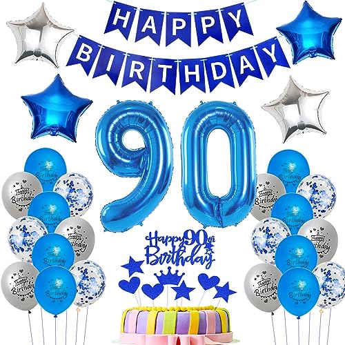 Luftballons 90 Geburtstag Mann deko blau, Geburtstagsdeko 90 Jahre Mann Dekoration, Ballon 90. Geburtstag Männer blau, Deko 90. Geburtstag Luftballons,Tortendeko 90. Geburtstag Mann kuchen deko von Oumezon