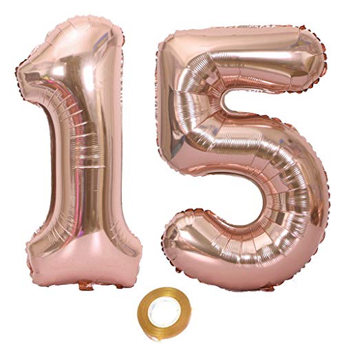 Luftballons Zahl 15, Nummer 15 Luftballon Rosegold Mädchen Luftballons 15. Geburtstag Folienballon, Zahl 15 Rose Gold Nummer 15 Ballons Große, 40 Zoll Riese Heliumfolie Ballon (number 15) von Oumezon