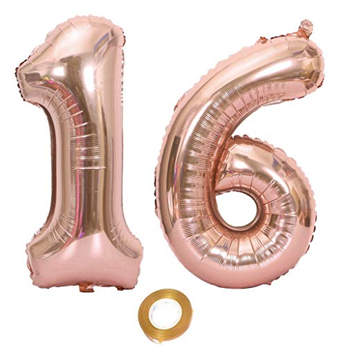 Luftballons Zahl 16, Nummer 16 Luftballon Rosegold Mädchen Luftballons 16. Geburtstag Folienballon, Zahl 16 Rose Gold Nummer 16 Ballons Große 32 Zoll Riese Heliumfolie Ballon … von Oumezon