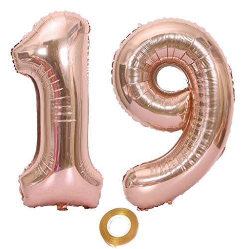 Luftballons Zahl 19, Nummer 19 Luftballon Rosegold Mädchen Luftballons 19. Geburtstag Folienballon, Zahl 19 Rose Gold Nummer 19 Ballons Große 32 Zoll Riese Heliumfolie Ballon von Oumezon