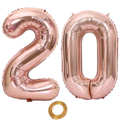Luftballons Zahl 20, Nummer 20 Luftballon Rosegold Mädchen Luftballons 20. Geburtstag Folienballon, Zahl 20 Rose Gold Nummer 20 Ballons Große, 40 Zoll Riese Heliumfolie Ballon (number 20) von Oumezon