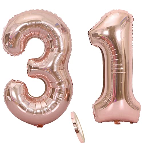 Luftballons Zahl 31 rosegold Nummer 31 Luftballon 31 Rosegold Folienballon 31. Geburtstag deko frauen, 32 Zoll Große Ballon Zahl 31 Riese Heliumfolie 31 jahre Geburtstag deko frau damen von Oumezon