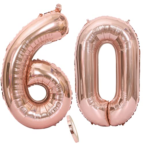 Luftballons Zahl 60 rosegold Nummer 60 Luftballon 60 Rosegold Folienballon 60. Geburtstag deko frauen, 32 Zoll Große Ballon Zahl 60 Riese Heliumfolie 60 jahre Geburtstag deko frau damen von Oumezon