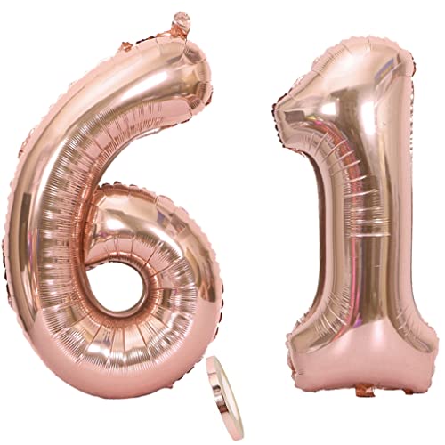 Luftballons Zahl 61 rosegold Nummer 61 Luftballon 61 Rosegold Folienballon 61. Geburtstag deko frauen, 32 Zoll Große Ballon Zahl 61 Riese Heliumfolie 61 jahre Geburtstag deko frau damen von Oumezon