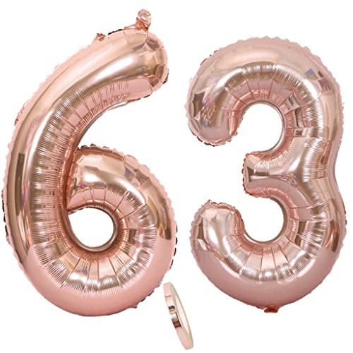 Luftballons Zahl 63 rosegold Nummer 63 Luftballon 63 Rosegold Folienballon 63. Geburtstag deko frauen, 32 Zoll Große Ballon Zahl 63 Riese Heliumfolie 63 jahre Geburtstag deko frau damen von Oumezon