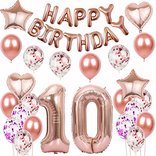 Luftballon 10. Geburtstag deko Mädchen Rosegold Folienballon 10 jahre Geburtstag dekoration Happy Birthday 10 Geburtstag deko Mädchen RoseGold Geburtstagsdeko 10 Jahre Geburtstag Deko Mädchen(10) von Oumezon